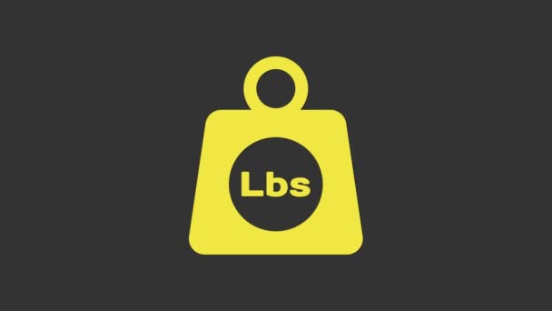 Yellow Weight pounds icon isolated on grey background. Pounds weight block for weight lifting and scale. Mass symbol. 4K Video motion graphic animation — Stock Video