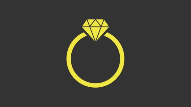 Yellow Diamond engagement ring icon isolated on grey background. 4K Video motion graphic animation — Stock Video