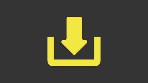 Żółty Pobierz ikonę izolowaną na szarym tle. Prześlij przycisk. Symbol obciążenia. Strzałka w dół. 4K Animacja graficzna ruchu wideo — Wideo stockowe