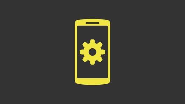 Akıllı telefon simgesinde sarı ayar gri arkaplanda izole edildi. Cep telefonu ve teçhizat. Ayarlama, servis, ayar, bakım, onarım, onarım. 4K Video hareketli grafik canlandırması — Stok video