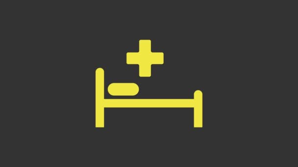 黄色的医院病床与医疗符号的紧急-生命之星图标隔离在灰色背景.4K视频运动图形动画 — 图库视频影像