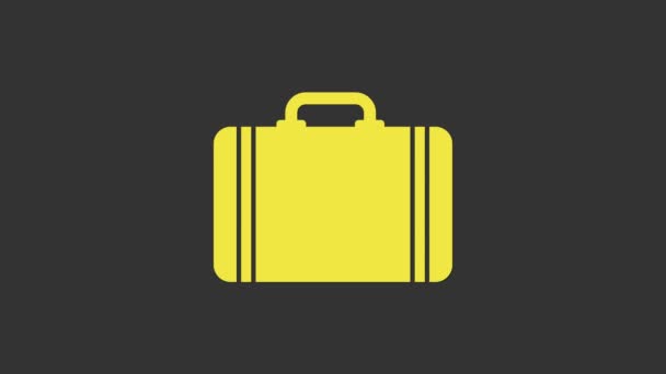 Seyahat simgesi için sarı bavul gri arkaplanda izole edildi. Seyahat bagaj tabelası. Seyahat bagaj ikonu. 4K Video hareketli grafik canlandırması — Stok video