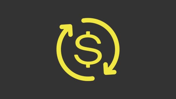 Yellow Return of investment icon isolated on grey background. Money convert icon. Refund sign. Dollar converter concept. 4K Video motion graphic animation — Stock Video