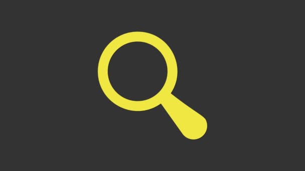 Icono de lupa amarillo aislado sobre fondo gris. Búsqueda, enfoque, zoom, símbolo de negocio. Animación gráfica de vídeo 4K — Vídeos de Stock