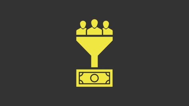 Yellow Lead management icon isolated on grey background. Funnel with people, money. Target client business concept. 4K Video motion graphic animation — Stock Video