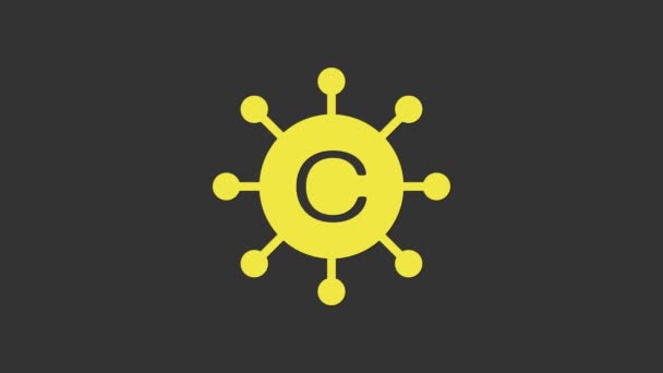 Yellow Copywriting 네트워크 아이콘은 회색 배경에서 분리되었습니다. 콘텐츠 네트 워킹 심볼. 저작권 서명. 복사 네트워크 사인. 4K 비디오 모션 그래픽 애니메이션 — 비디오