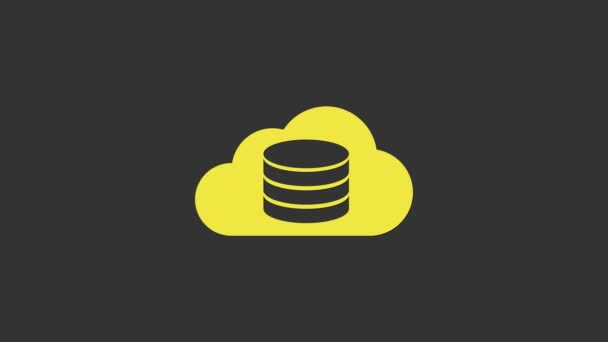 Icono de base de datos Yellow Cloud aislado sobre fondo gris. Concepto de computación en nube. Servicio digital o aplicación con transferencia de datos. Animación gráfica de vídeo 4K — Vídeo de stock