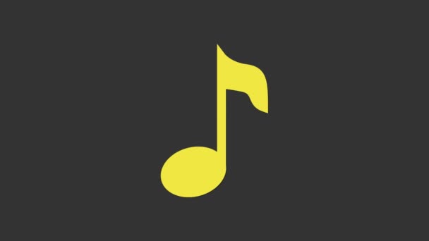 Gelbe Musiknote, Tonsymbol isoliert auf grauem Hintergrund. 4K Video Motion Grafik Animation — Stockvideo