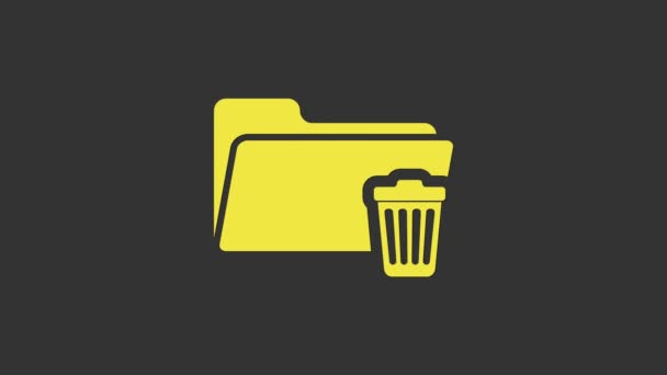 Yellow Delete folder icon isolated on grey background. Folder with recycle bin. Delete or error folder. Close computer information folder. 4K Video motion graphic animation — Stock Video