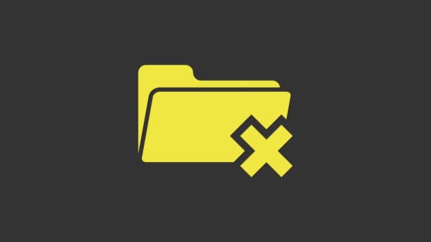 Yellow Delete folder icon isolated on grey background. Folder with recycle bin. Delete or error folder. Close computer information folder. 4K Video motion graphic animation — Stock Video