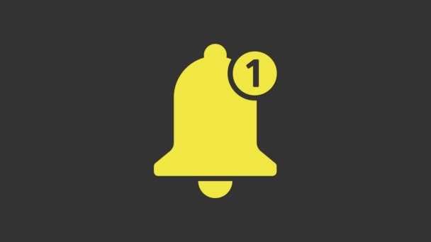 Icono de campana amarilla aislado sobre fondo gris. Nuevo icono de notificación. Nuevo icono de mensaje. Animación gráfica de vídeo 4K — Vídeo de stock
