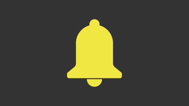 Желтый звонок значок изолирован на сером фоне. Сигнал тревоги, служебный звонок, знак звонка, символ уведомления. Видеографическая анимация 4K — стоковое видео