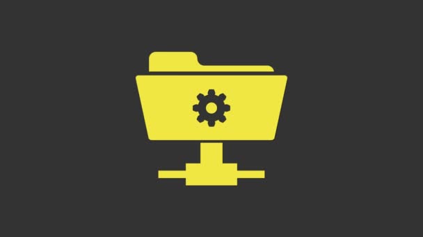 Icono amarillo de la carpeta de configuración FTP aislado sobre fondo gris. Actualización de software, protocolo de transferencia, enrutador, gestión de herramientas de trabajo en equipo, proceso de copia. Animación gráfica de vídeo 4K — Vídeos de Stock