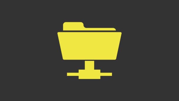 Žlutá ikona složky FTP izolovaná na šedém pozadí. Aktualizace softwaru, přenosový protokol, směrovač, správa týmové práce, kopírovací proces, info. Grafická animace pohybu videa 4K — Stock video
