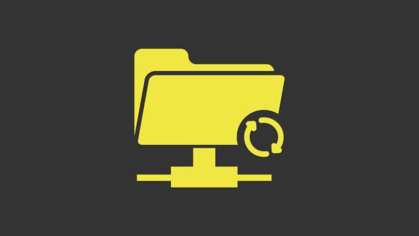 Żółta ikona odświeżania FTP odizolowana na szarym tle. Aktualizacja oprogramowania, protokół transferu, router, zarządzanie narzędziami pracy zespołowej, proces kopiowania. 4K Animacja graficzna ruchu wideo — Wideo stockowe