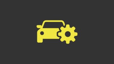 Sarı Araba Servis simgesi gri arkaplanda izole edildi. Otomobil tamircisi. Tamirci servisi. Tamirci oto tamircisi. Bakım tabelası. 4K Video hareketli grafik canlandırması