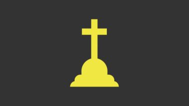 Gri arkaplanda çapraz simgesi olan sarı Tombstone. Mezar ikonu. 4K Video hareketli grafik canlandırması