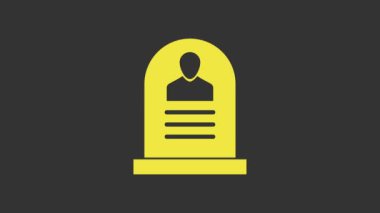 Üzerinde RIP yazılı sarı Tombstone simgesi gri arkaplanda izole edilmiş. Mezar ikonu. 4K Video hareketli grafik canlandırması