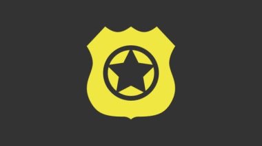 Sarı Polis rozet simgesi gri arka planda izole edildi. Şerif rozeti. 4K Video hareketli grafik canlandırması