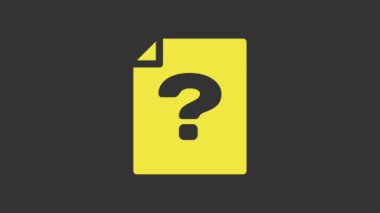 Sarı Bilinmeyen belge simgesi gri arkaplanda izole edildi. Soru işareti olan dosya. Raporu, servisi ve küresel arama işaretini beklet. 4K Video hareketli grafik canlandırması