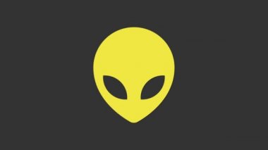 Sarı Uzaylı simgesi gri arkaplanda izole edildi. Uzaylı yüzü ya da kafa sembolü. 4K Video hareketli grafik canlandırması