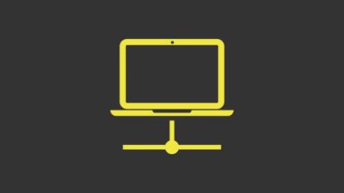Sarı Bilgisayar ağı simgesi gri arkaplanda izole edildi. Laptop ağı. İnternet bağlantısı. 4K Video hareketli grafik canlandırması