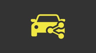 Sarı Araba paylaşım simgesi gri arkaplanda izole edildi. Araba paylaşım tabelası. Nakliye hizmeti konsepti. 4K Video hareketli grafik canlandırması
