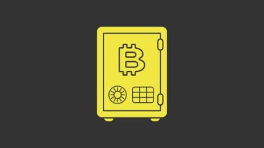 Sarı Kazık İspatı simgesi gri arkaplanda izole edildi. Kripto para birimi ekonomisi ve finans koleksiyonu. 4K Video hareketli grafik canlandırması