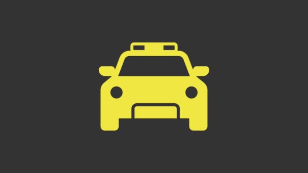 Žluté policejní auto a policejní blikač ikona izolované na šedém pozadí. Nouzová blikající siréna. Grafická animace pohybu videa 4K — Stock video