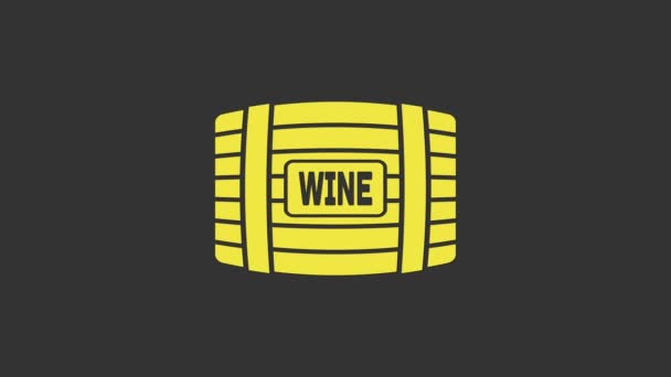 ग्रे पृष्ठभूमि पर अलग वाइन आइकन के लिए पीला लकड़ी की बैरल। 4K वीडियो मोशन ग्राफिक एनिमेशन — स्टॉक वीडियो