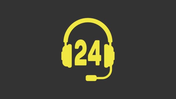 Yellow Headphone for support or service icon isolated on grey background. Consultation, hotline, call center, faq, maintenance, assistance. 4K Video motion graphic animation — Stock Video