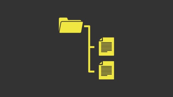 Icône d'arbre de dossier jaune isolée sur fond gris. Organigramme de structure de dossier de dossier de réseau informatique. Animation graphique de mouvement vidéo 4K — Video