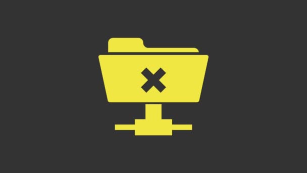 Amarillo FTP cancelar icono de operación aislado sobre fondo gris. Actualización de software, protocolo de transferencia, enrutador, gestión de herramientas de trabajo en equipo, proceso de copia. Animación gráfica de vídeo 4K — Vídeo de stock
