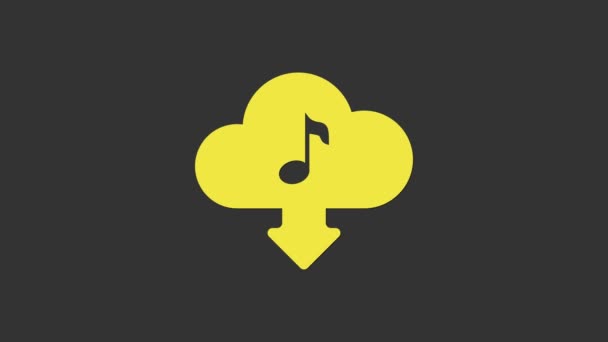 Yellow Cloud descargar icono de música aislado sobre fondo gris. Servicio de transmisión de música, computación en nube de sonido, transmisión de medios en línea, onda de audio. Animación gráfica de vídeo 4K — Vídeos de Stock