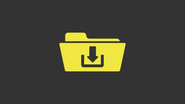 Żółty Folder pobierz ikonę izolowaną na szarym tle. 4K Animacja graficzna ruchu wideo — Wideo stockowe