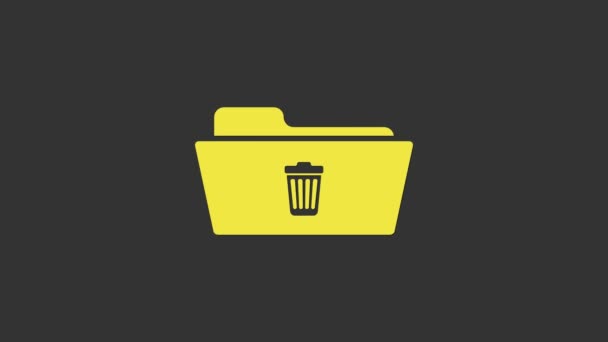 Yellow Delete folder icon isolated on grey background. Folder with recycle bin. Delete or error folder. Close computer information folder sign. 4K Video motion graphic animation — Stock Video