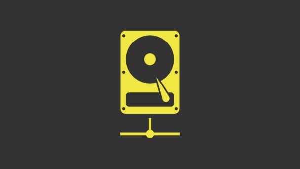 Κίτρινη μονάδα σκληρού δίσκου για κοινή χρήση εικονιδίου δικτύου που απομονώνεται σε γκρι φόντο. 4K Γραφική κίνηση κίνησης βίντεο — Αρχείο Βίντεο