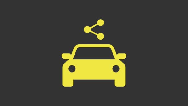 Icono para compartir coche amarillo aislado sobre fondo gris. Carsharing signo. Transporte alquiler concepto de servicio. Animación gráfica de vídeo 4K — Vídeo de stock