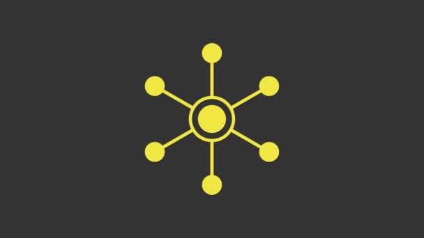 Keltainen Network kuvake eristetty harmaalla pohjalla. Maailmanlaajuinen verkkoyhteys. Maailmanlaajuinen teknologia tai sosiaalinen verkosto. Yhdistän pisteitä ja viivoja. 4K Video motion graafinen animaatio — kuvapankkivideo