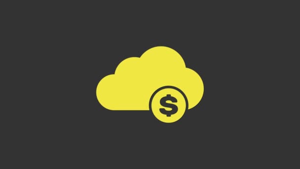 Sarı kripto para birimi bulut maden ikonu gri arka planda izole. Engelleme teknolojisi, bitcoin, dijital para piyasası, kripto para cüzdanı. 4K Video hareketli grafik canlandırması — Stok video