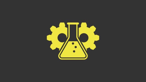 Žlutá ikona bioinženýrství izolovaná na šedém pozadí. Prvek genetiky a ikony bioinženýrství. Biologie, molekula, chemická ikálie. Grafická animace pohybu videa 4K — Stock video