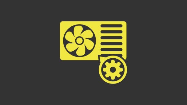 Žlutý klimatizátor vzduchu a ikona převodovky izolované na šedém pozadí. Nastavení aplikace, servisní koncept, možnosti nastavení, údržba, opravy, opravy. Grafická animace pohybu videa 4K — Stock video