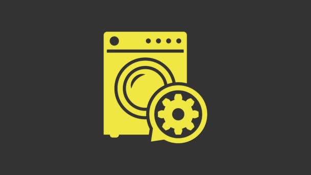 Yellow Washer e ícone de engrenagem isolado no fundo cinza. Ajustar aplicativo, conceito de serviço, opções de configuração, manutenção, reparo, fixação. Animação gráfica em movimento de vídeo 4K — Vídeo de Stock