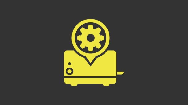 Icono amarillo de la tostadora y el engranaje aislado sobre fondo gris. Ajustar la aplicación, concepto de servicio, opciones de configuración, mantenimiento, reparación, fijación. Animación gráfica de vídeo 4K — Vídeos de Stock