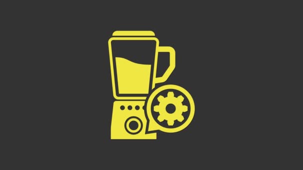 Blender galben cu castron și iconiță de viteze izolate pe fundal gri. Ajustarea aplicației, conceptul de serviciu, opțiunile de setare, întreținerea, repararea, fixarea. 4K Animație grafică în mișcare video — Videoclip de stoc