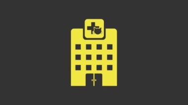 Sarı Veterinerlik Hastanesi, klinik ya da hayvan ikonu için evcil hayvan dükkanı gri arka planda izole edilmiş. Veteriner ya da veteriner kliniği. 4K Video hareketli grafik canlandırması