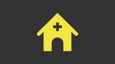 Sarı Veterinerlik Hastanesi, klinik ya da hayvan ikonu için evcil hayvan dükkanı gri arka planda izole edilmiş. Veteriner ya da veteriner kliniği. 4K Video hareketli grafik canlandırması