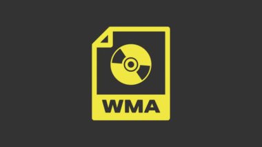 Sarı WMA dosya dökümanı. Gri arkaplanda wma düğmesi simgesi indir. WMA dosya sembolü. Wma müzik format işareti. 4K Video hareketli grafik canlandırması