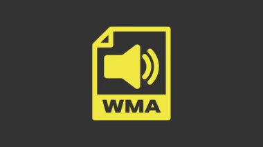 Sarı WMA dosya dökümanı. Gri arkaplanda wma düğmesi simgesi indir. WMA dosya sembolü. Wma müzik format işareti. 4K Video hareketli grafik canlandırması