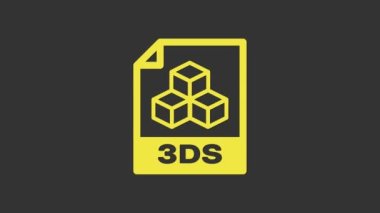 Sarı 3DS dosya dökümanı. Gri arkaplanda 3ds düğmesi simgesi indir. 3DS dosya sembolü. 4K Video hareketli grafik canlandırması